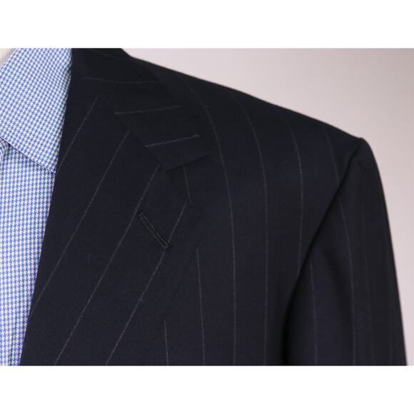 English Cut Bespoke Savile Row Tailors Navy Chalkstripe Suit Blazer Jacket 50L - Picture 4 of 9